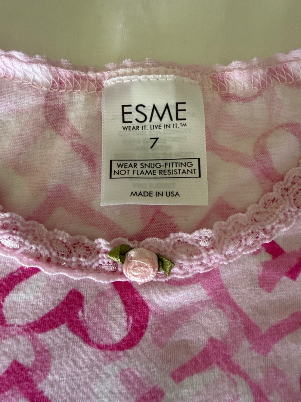 ESME Chandelier Pink Heart-Print Long Sleeve Pajama Set sz 7 - Picture 2 of 10